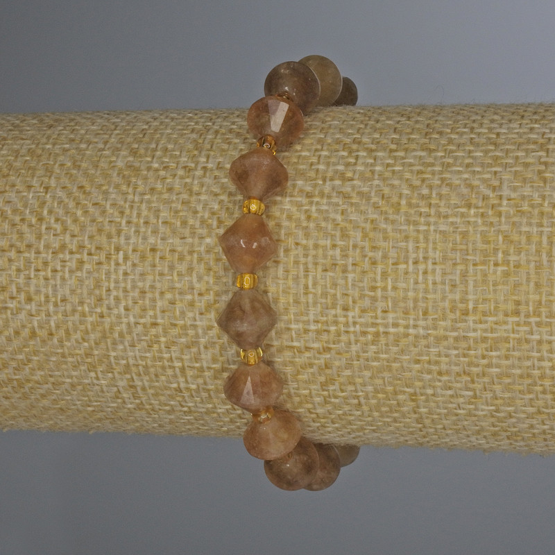 Citrine Bracelet with Faceted Rhombus Beads, 8×8 mm ±, with 3 mm seed beads ±, length 18 cm ±, stretch