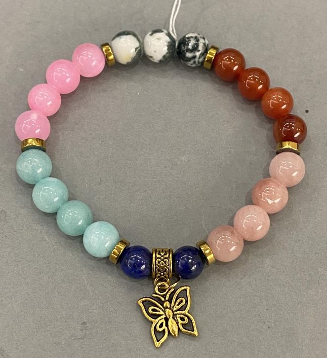 Bracelet 'Assorted' with smooth 8mm beads ± and metal inserts, 18 cm stretch