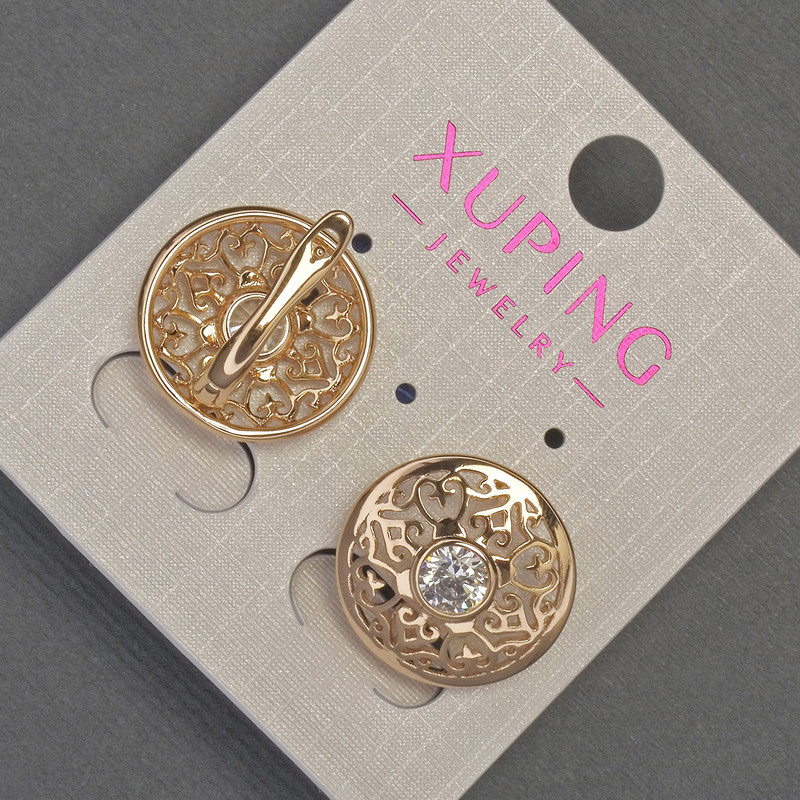 Xuping Earrings with White Crystals, 17 mm diameter ±, 17 mm length ±, 18K Gold Plating