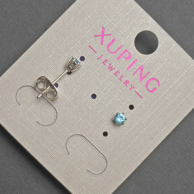 Xuping blue crystal stud earrings, 3 mm diameter, rhodium-plated