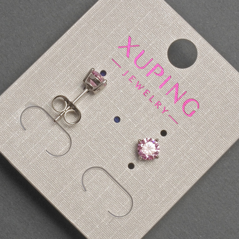 Xuping Stud Earrings with Pink Crystal, 5 mm Diameter, Rhodium-Plated