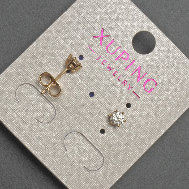 Xuping Stud Earrings with White Rhinestones, 4 mm Diameter, 18K Gold Plated