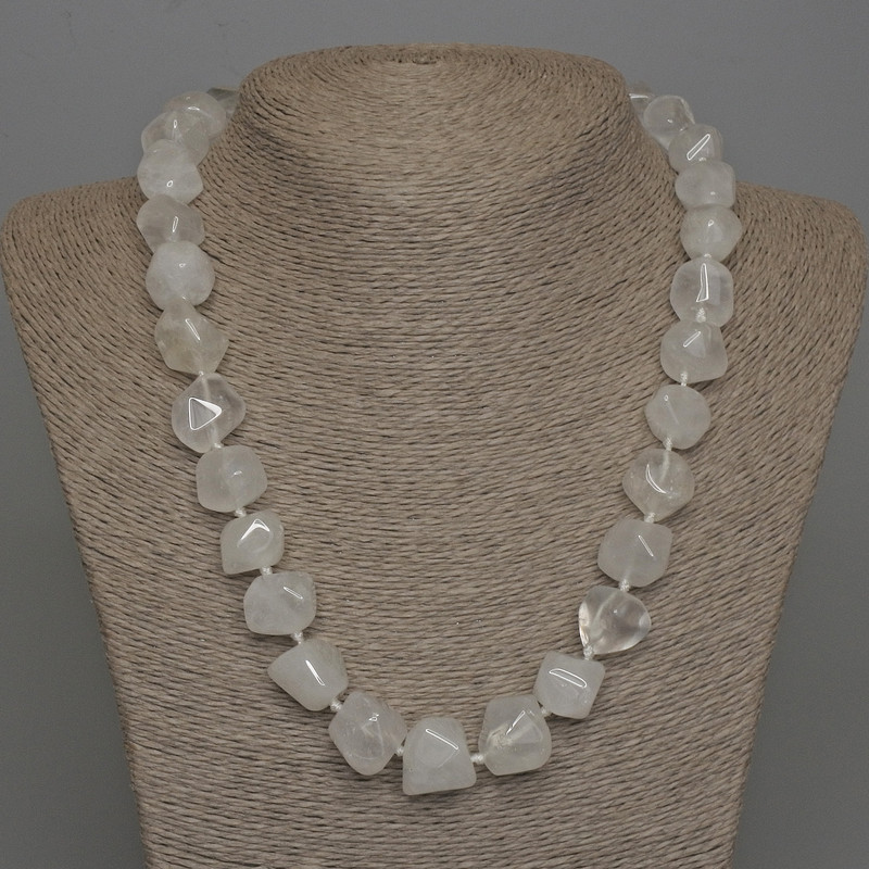 Rock Crystal Necklace with Natural Stone, Faceted Beads, 14x14 mm diameter, ± with clasp, length 50 cm