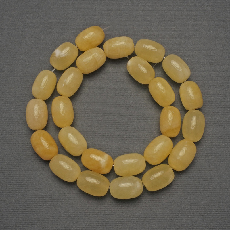 Yellow Agate Barrel Beads, Natural Stone, diameter 14×10 mm ±, on thread, length about 39 cm