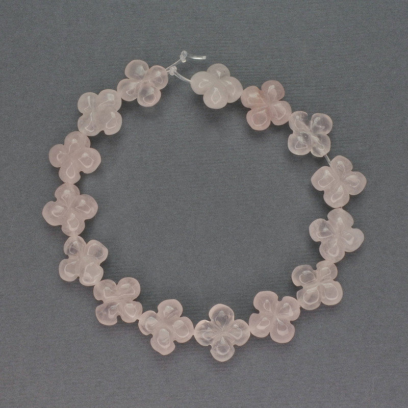 Rose Quartz Beads, Natural Stone, Shamrock Shape, Diameter 13x13 mm, Length 20 cm