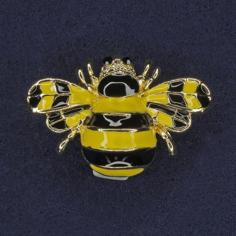 Brooch 'Bee' yellow and black enamel, black crystals, gold-tone metal 25×35 mm+