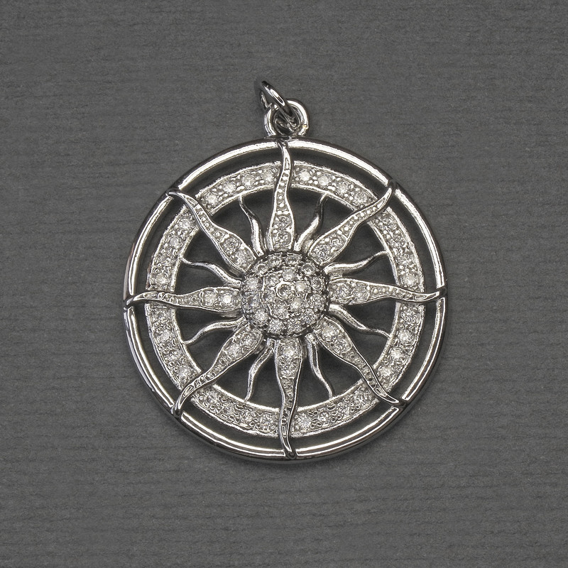 Star Pendant with White Crystals, Silver-Toned Metal, diameter 25mm, length 30mm