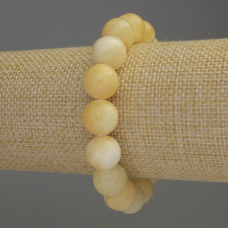 Yellow Agate Bracelet with Smooth Beads, 12mm Diameter, 18cm Length (Stretch)