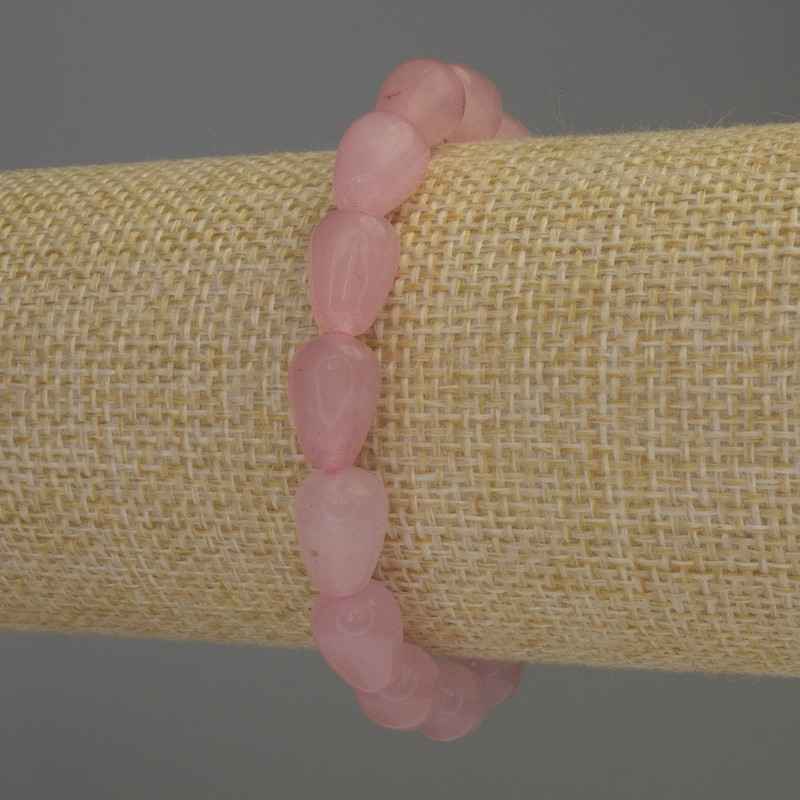 Pink Quartz Teardrop Bracelet, 12x8 mm, 18 cm, stretch