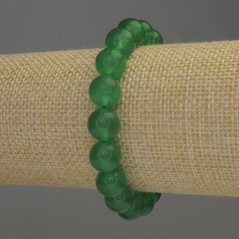 Jade Bracelet with Smooth Beads, 10 mm Diameter, 18 cm Length, Stretch