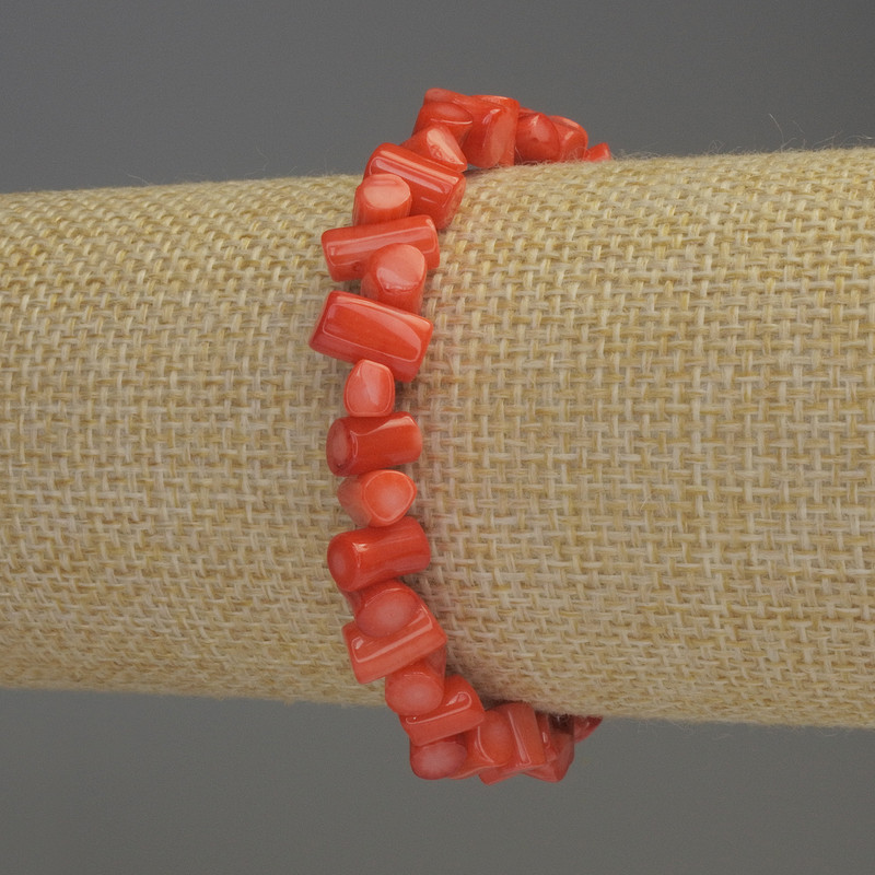 Bracelet Orange Coral Column Beads, 5–8×5 mm diameter, 18 cm stretch