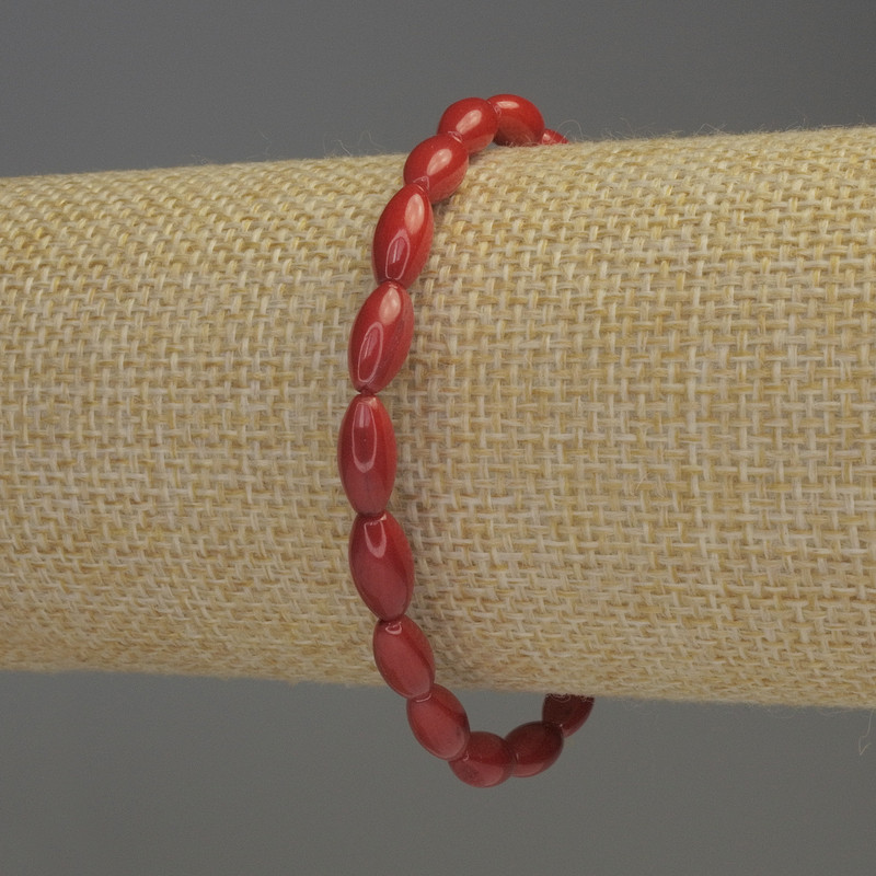 Coral Grain Bracelet, bead diameter 10x5 mm, length 18 cm, stretch