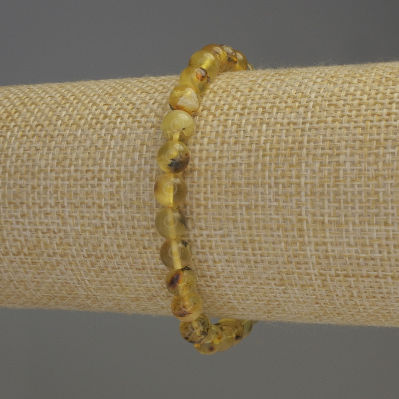 Amber bracelet with smooth beads, 6-6.5 mm diameter, 18 cm length, stretch