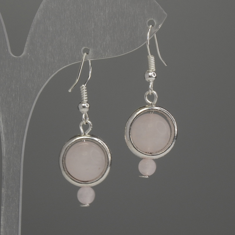 Pink quartz earrings, smooth ball 10 mm ±5 mm ±, length 40 mm ±