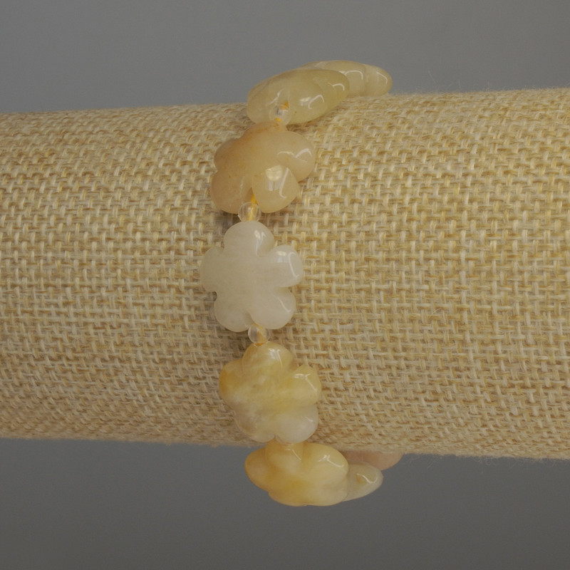 Yellow Calcite Bracelet Flower, beads 15×6 mm, 3 mm beads, length 18 cm, stretch