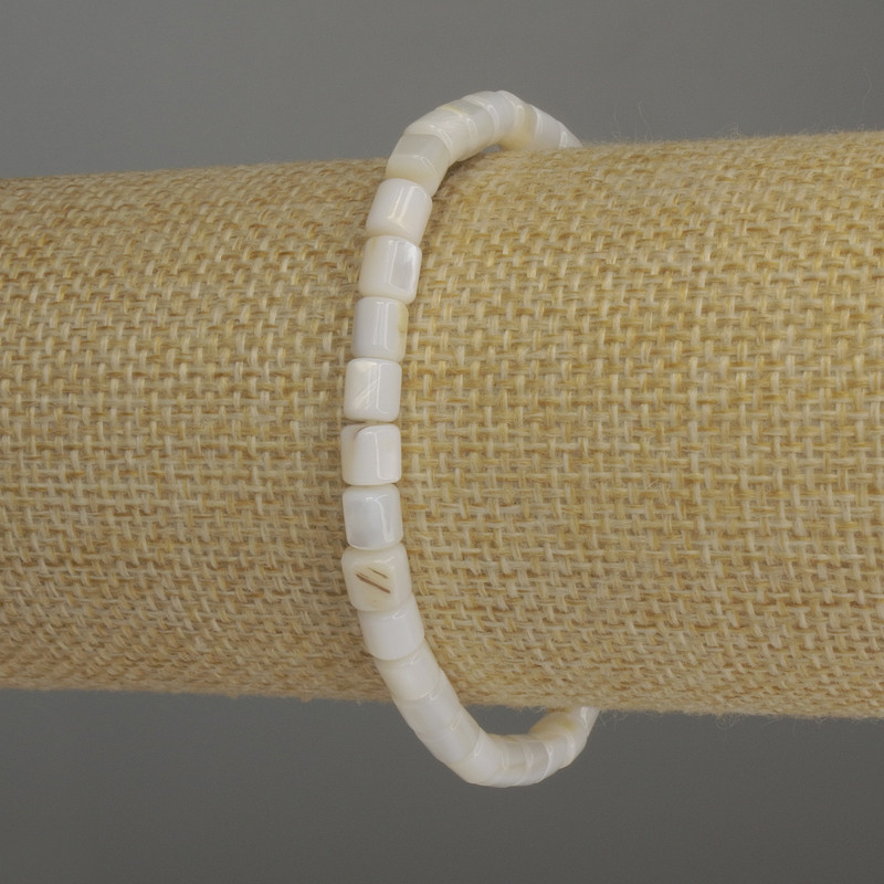 Bracelet with Mother-of-Pearl Cylinders, 5x5 mm diameter, 18 cm length, elastic