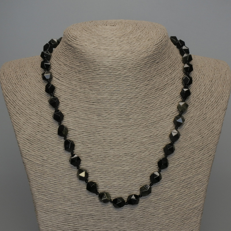 Natural Stone Necklace Sun Obsidian, Faceted Beads, 10x9 mm ±, Length 50 cm ±