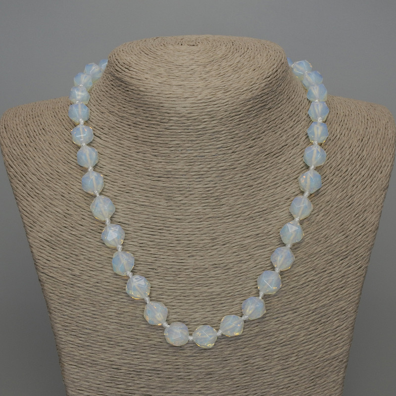 Moonstone natural stone necklace with faceted beads, diameter 12x10 mm, length 50 cm