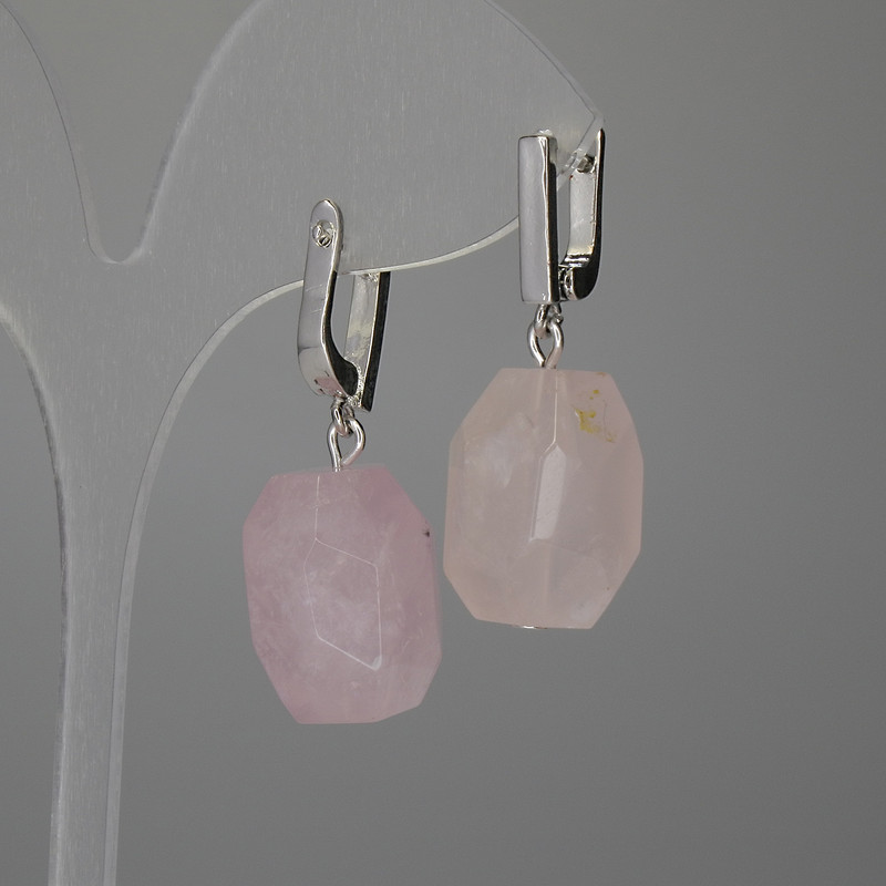 Earrings Pink Quartz Faceted 18×13mm+-, length 34mm+-