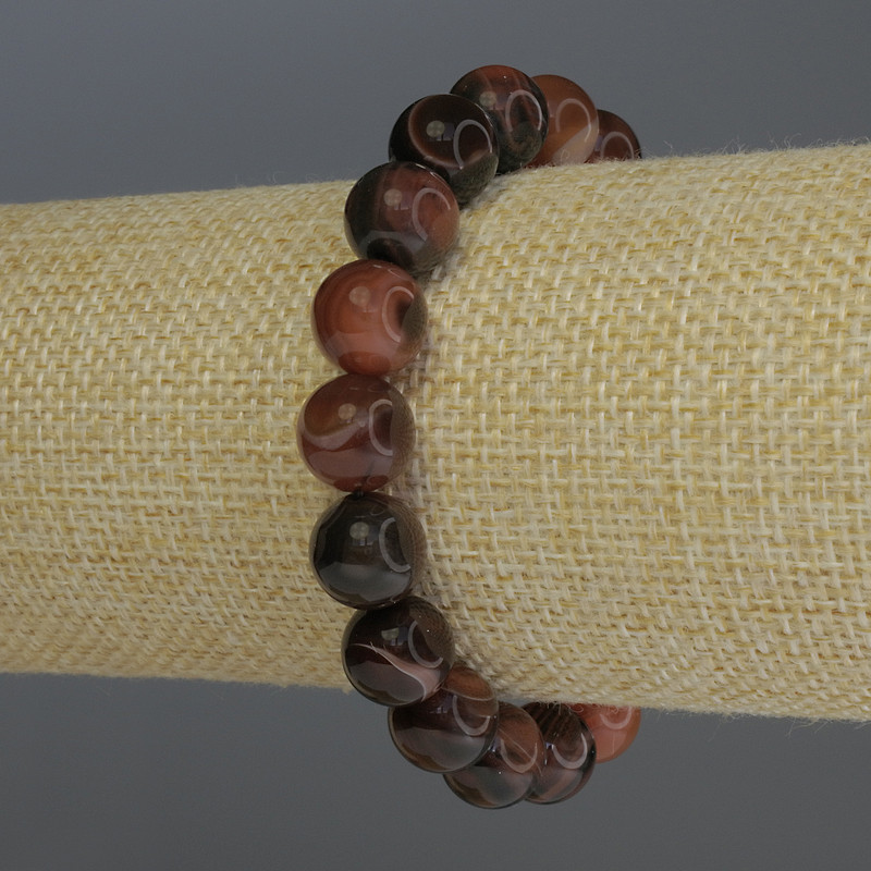 Agate bracelet with smooth beads, 10mm diameter, 18 cm length, stretch