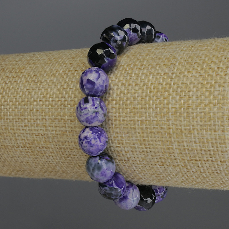 Stretch Bracelet with Faceted Agate Beads, 10 mm Diameter, 18 cm Long