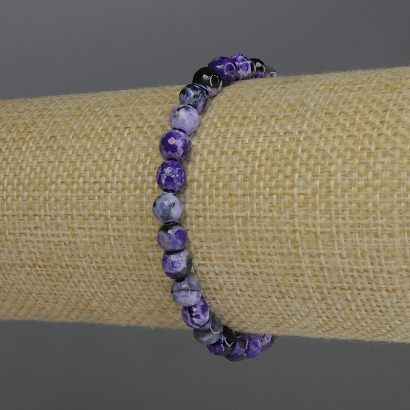 Faceted Agate Bracelet, 6 mm Diameter, 18 cm Stretch