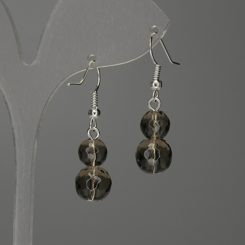 Сережки Раухтопаз гранована кулька 8мм+- та 10мм+-, довжина 38мм+