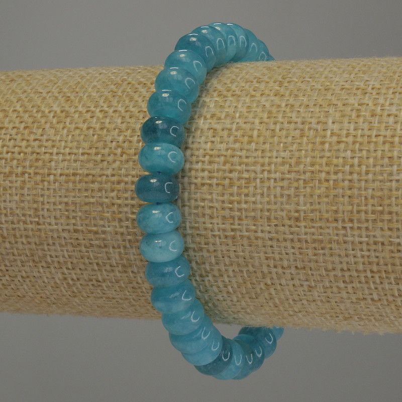 Aquamarine Rondelle Bracelet, 8x5 mm, 18 cm length, stretch