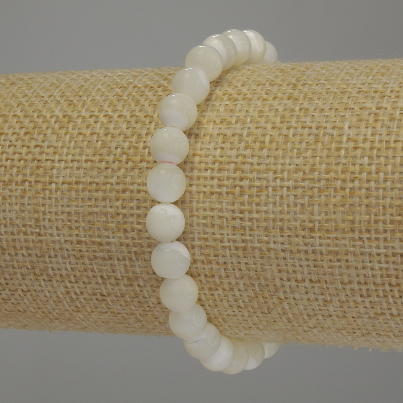Mother-of-pearl Bracelet with Smooth Beads, 7 mm Diameter, 18 cm Stretch