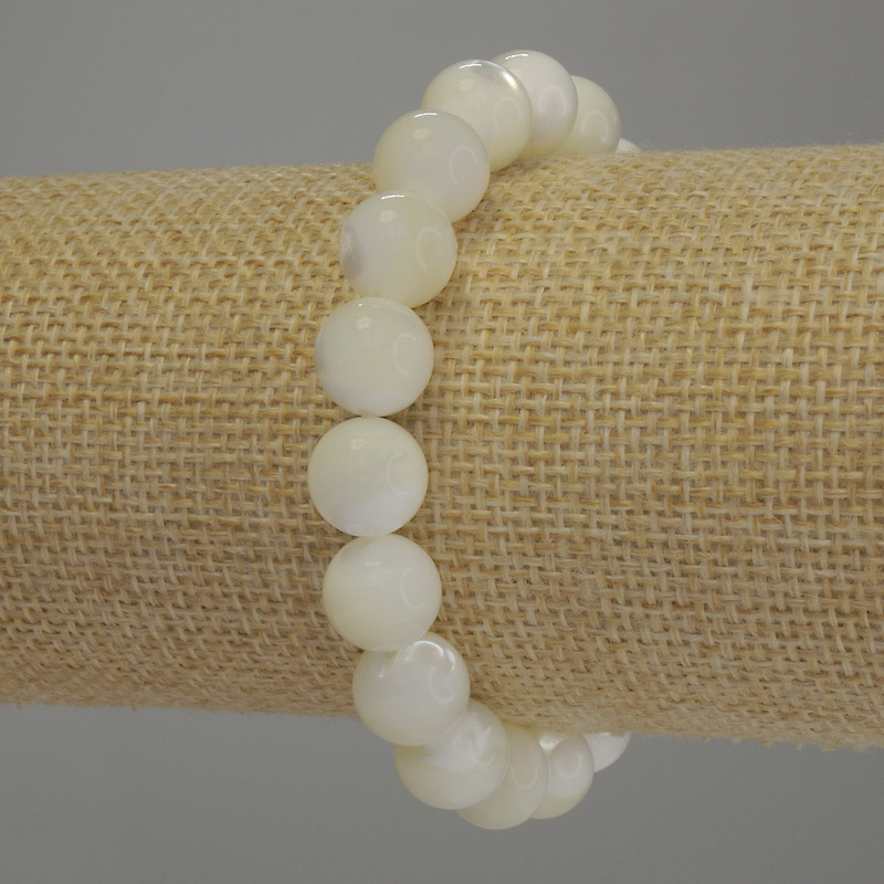 Mother of Pearl Bracelet - Smooth Bead, 10 mm Diameter, 18 cm Length, Stretch