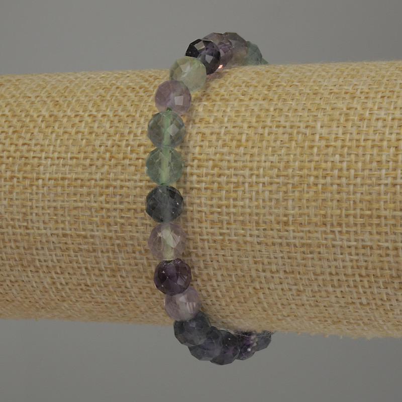 Fluorite Bracelet with Faceted Bead, 6 mm Diameter, 18 cm Length, Stretch