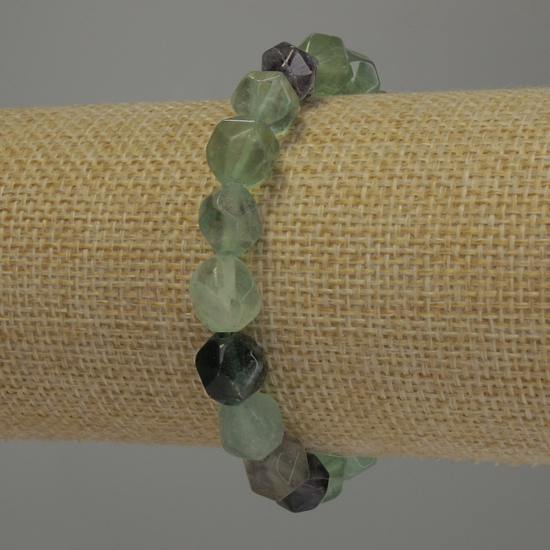 Fluorite Bracelet with Faceted Stones, 10x8 mm, 18 cm stretch