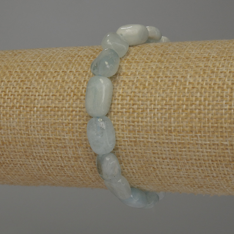 Aquamarine Faceted Bracelet, bead diameter 10-14×9 mm, length 18 cm +/- stretch