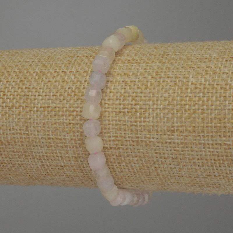 Morganite Bracelet with Faceted Cube Beads, 5x5 mm, 18 cm Stretch
