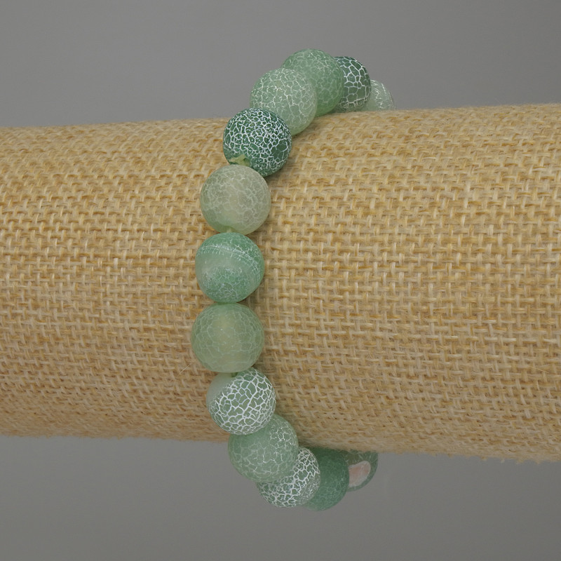 Bracelet Frosty Agate Smooth Bead, 10 mm Diameter, 18 cm Length, Stretch