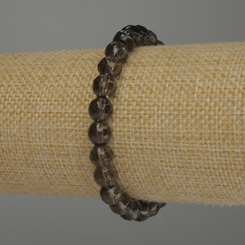 Smoky Topaz Faceted Bead Bracelet, 8 mm diameter, 18 cm length, stretch