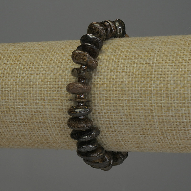 Bronzite Bracelet, Faceted Beads, Diameter 3-5 x 10-13 mm, 18 cm, Stretch