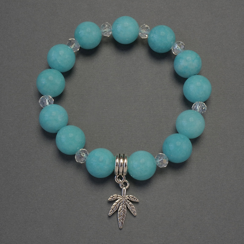 Aquamarine bracelet with smooth round beads, 12 mm diameter, Czech crystal rondelles 6x5 mm, length 18 cm, stretch