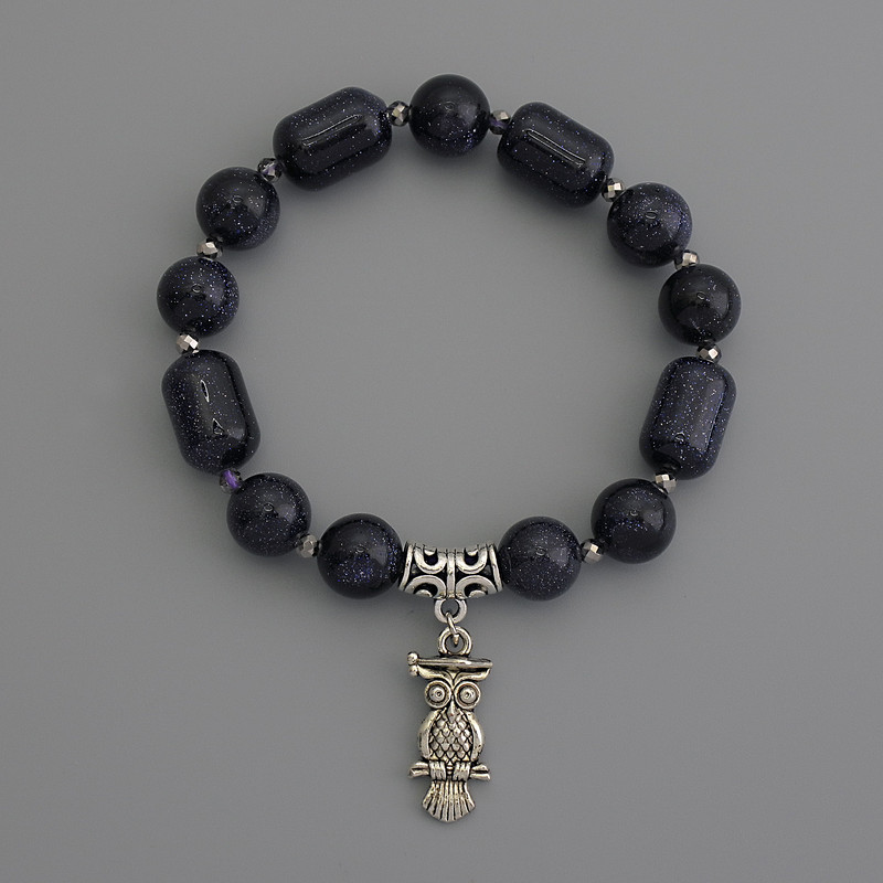 Bracelet Aventurine Night of Cairo, barrel beads (14x9 mm) and 10 mm beads, length 18 cm stretch