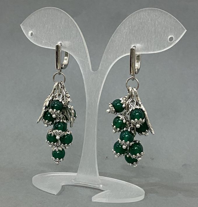 Сережки Грона Котяче Око кулька 6мм+-, довжина 57мм+