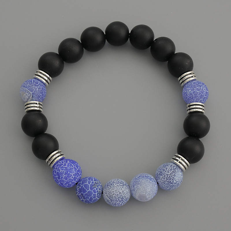 Bracelet 'Assorted Smooth Bead' with 10 mm diameter, with metal inserts, 18 cm stretchy length