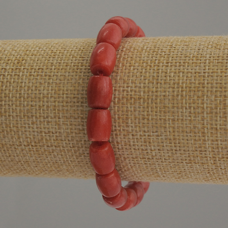 Bracelet with artificial coral barrel beads, 10×8 mm, 18 cm stretch