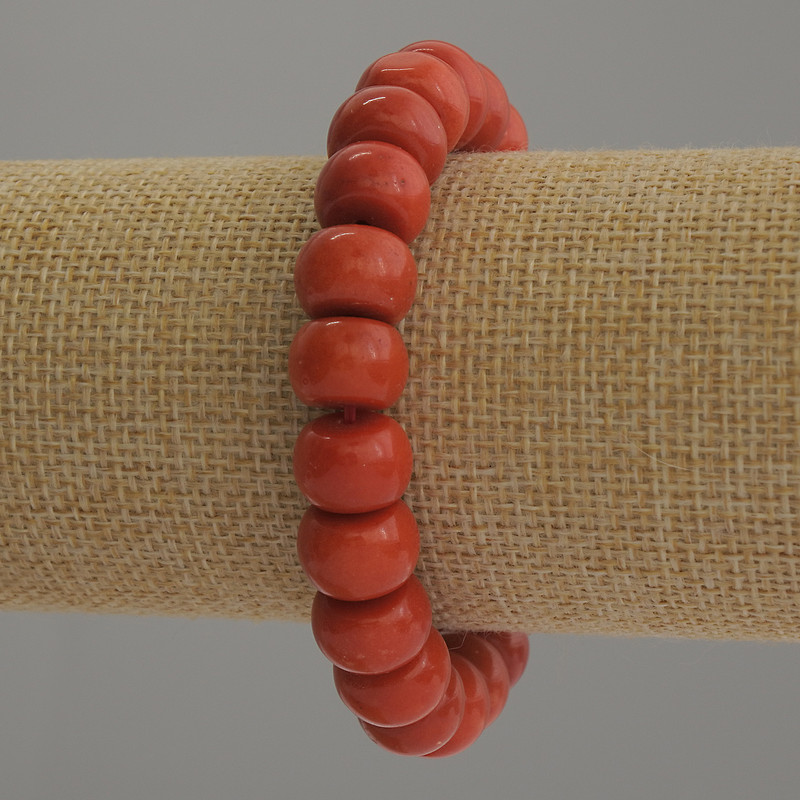 Bracelet with Synthetic Coral Rondelles, 12×8 mm, 18 cm Stretch