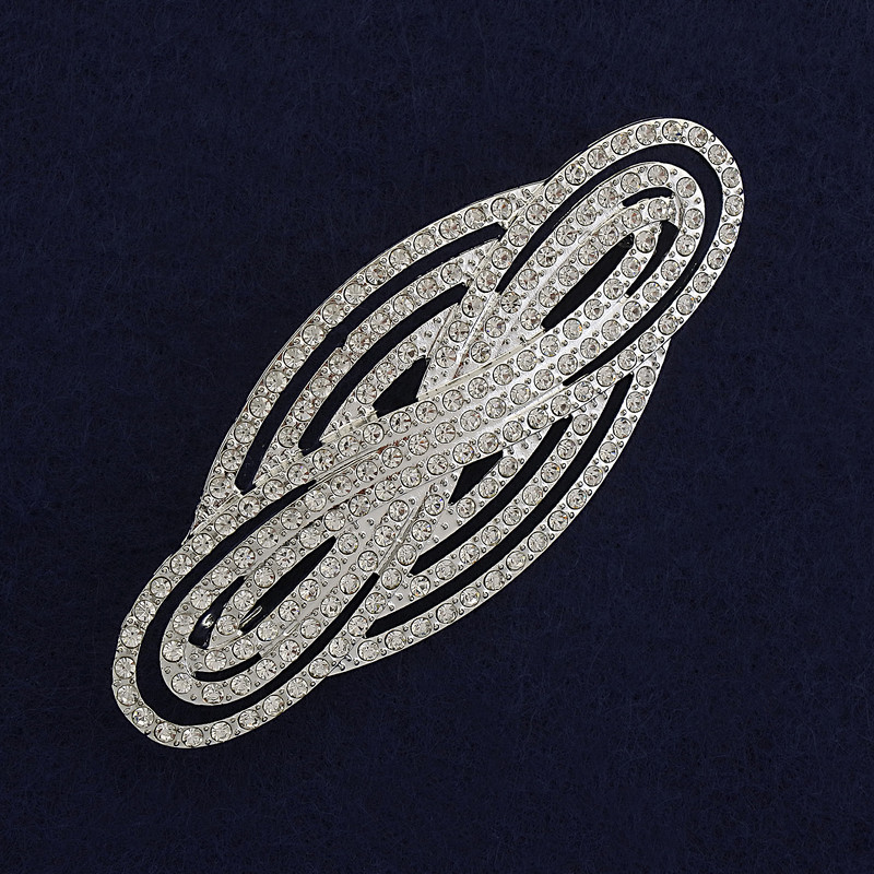 Brooch Accent white crystals silver-toned metal 80×33mm+