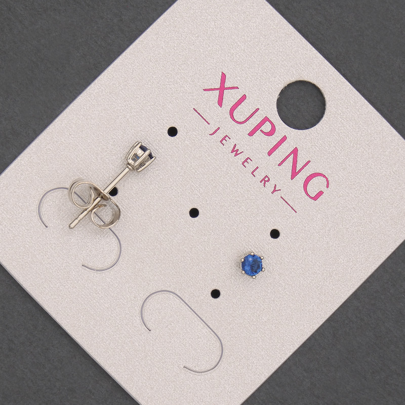 Xuping blue crystal ball stud earrings, 3 mm diameter, rhodium-plated