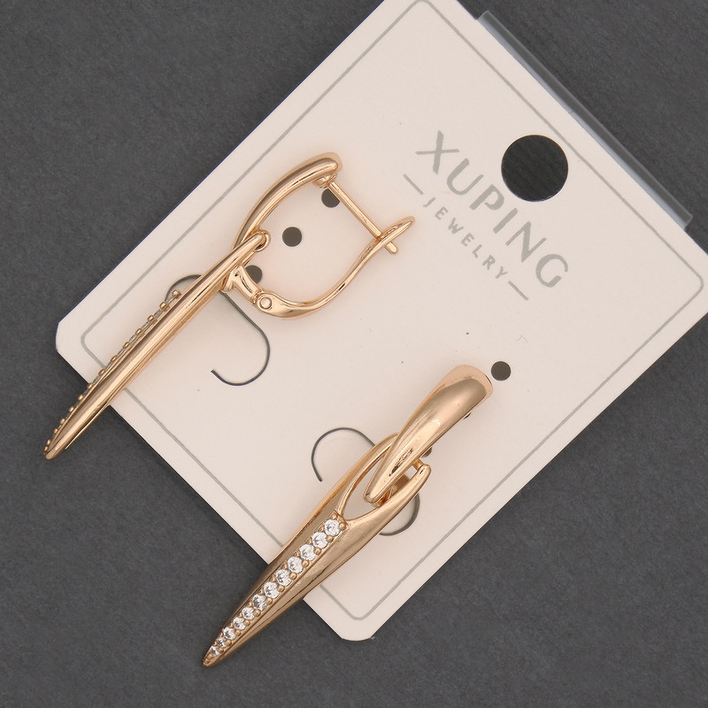 Xuping Earrings with White Crystals, 6mm Diameter, 38mm Length, 18K Plating