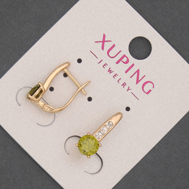 Xuping Earrings with White Crystals and Olive Crystal, Diameter 6 mm ±, Length 17 mm ±, 18K Gold Plating