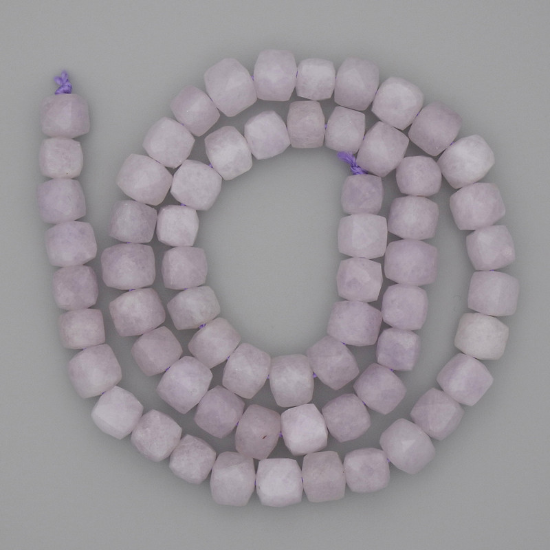 Kunzite Beads on Thread, Faceted Cubes, 7x7 mm, 39 cm Length +/-