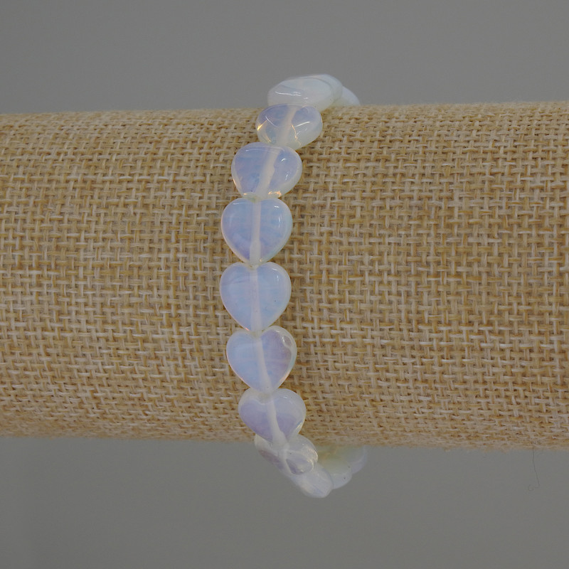 Moonstone Heart Bracelet, 10 x 10 mm diameter, stretchy, 18 cm length