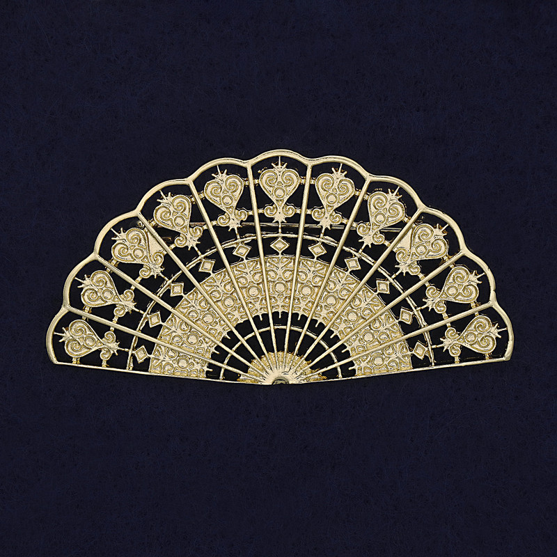Brooch 'Fan' Matte Gold Color, Golden Metal 62×32mm+